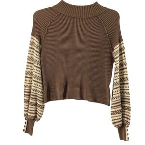 Ee:some Brown Knit Mock Neck Top Womens Medium Balloon‎ Sleeve Sweater Casual